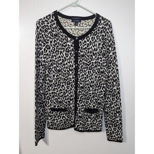 Land’s End 100% Supima Cotton Size S Animal Print Cardigan Pockets Button
